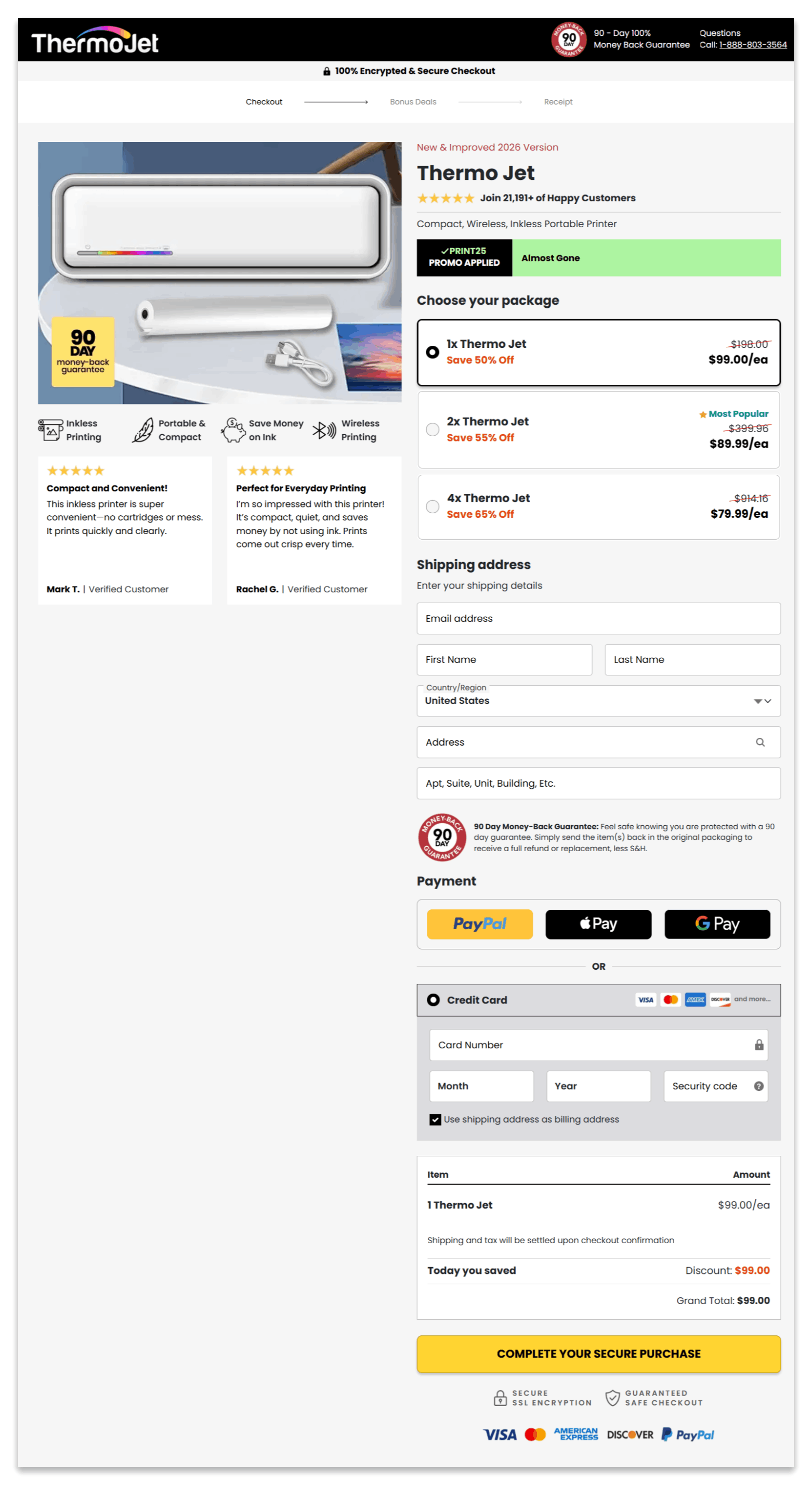 Thermo Jet secure checkout page